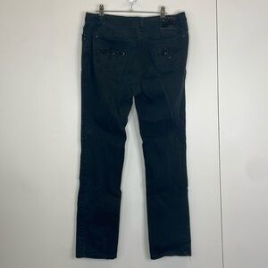 black, pocket design, straight leg, cleo jeans.